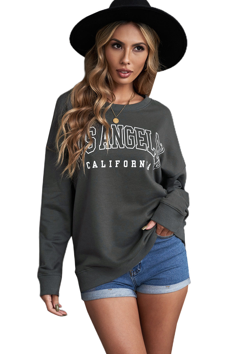 Cali Chic Women Sweatshirt Celebrity Los Angeles Graphic Design Gray Letter Print