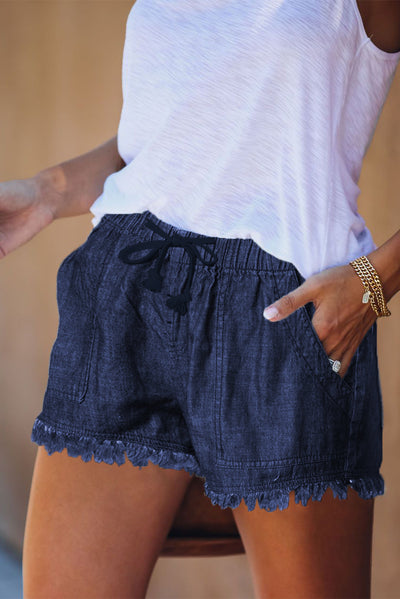 Cali Chic Women's Shorts Celebrity Dark Blue Casual Pocketed Frayed Denim Shorts