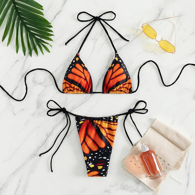 Cali Chic Women's Swimsuit Celebrity Multicolor Butterfly Wing Padded Halter Tie Bikini Set