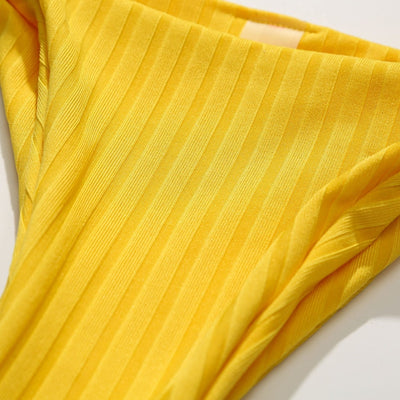 Cali Chic Women's Swimsuit Celebrity Classic Yellow Padded Halter Neck Tie Thong Bikini Set