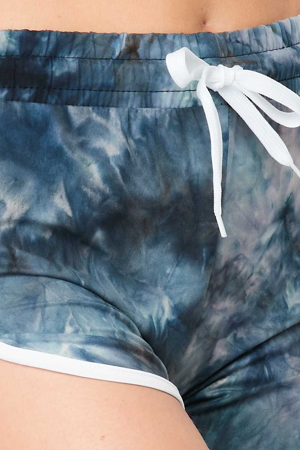 Cali Chic Women's Shorts Celebrity Tie Dye Navy Drawstring Side Striped