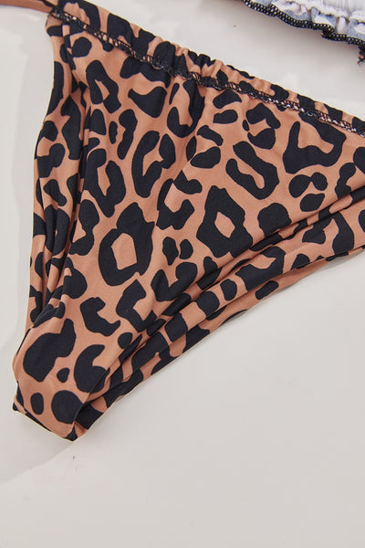 Cali Chic Women's Swimsuit Celebrity Leopard Print Padded Frill Trim Bikini Set