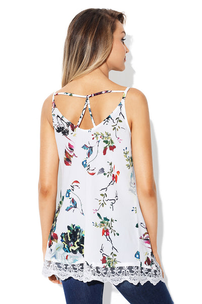Cali Chic Juniors' Tops Celebrity Lace Hem White Floral Strappy Cami Top