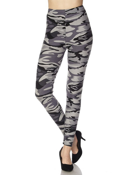 Cali Chic Women's Leggings Celebrity Yummy Brushed Camouflage Grey Print Pants