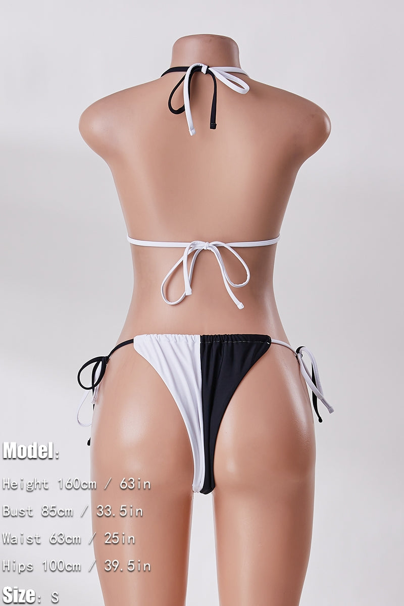Cali Chic Women's Swimsuit Celebrity Color Block Padded Beaded Halter Neck Tie Bikini Set