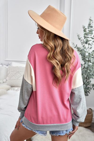 Cali Chic Women's Sweatshirt Celebrity Rose Color Block Pullover Sweatshirt